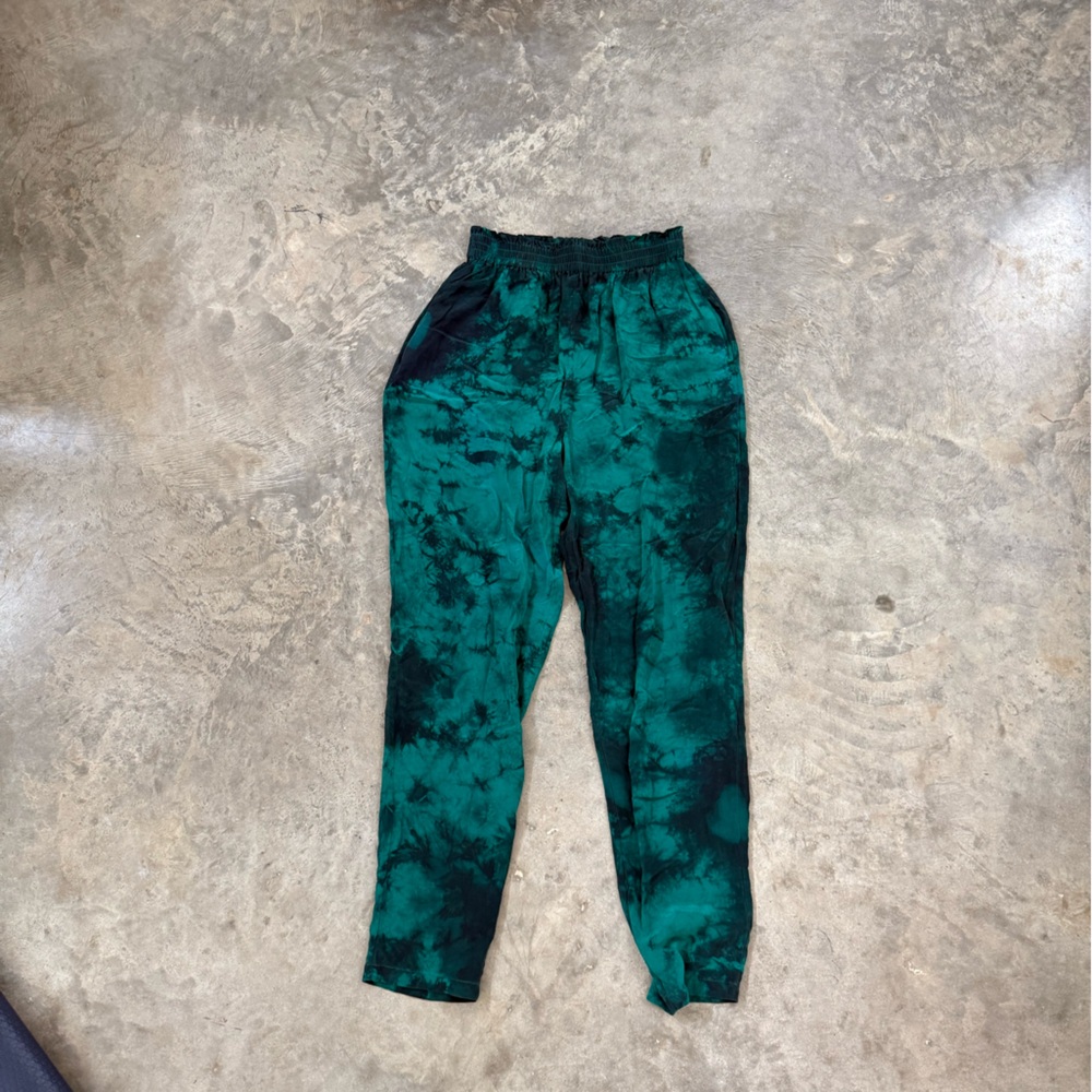 100% Silk Green Tie-Dye Pants